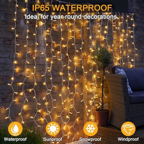 yowin 2 Pack Curtain Lights 600 LED 6m x 3m Gazebo Lights Mains Powered with Timer, 8 Modes Curtain Fairy Light Outdoor Waterproof Wall Hanging Light for Pergola Indoor Bedroom Wedding Decorations
