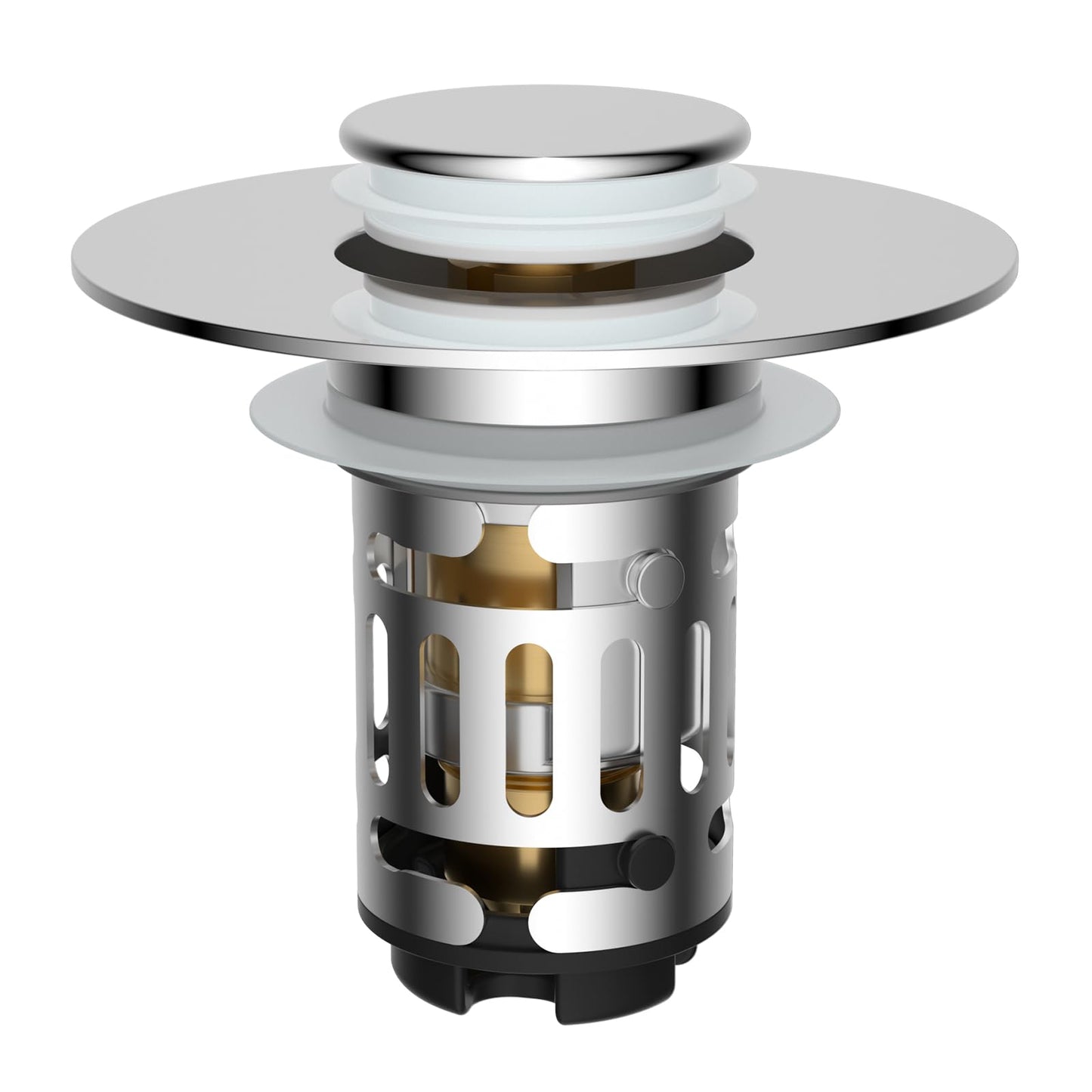 Hibbent Sink Plug with Removable Stainless Steel Filter Basket, Chrome