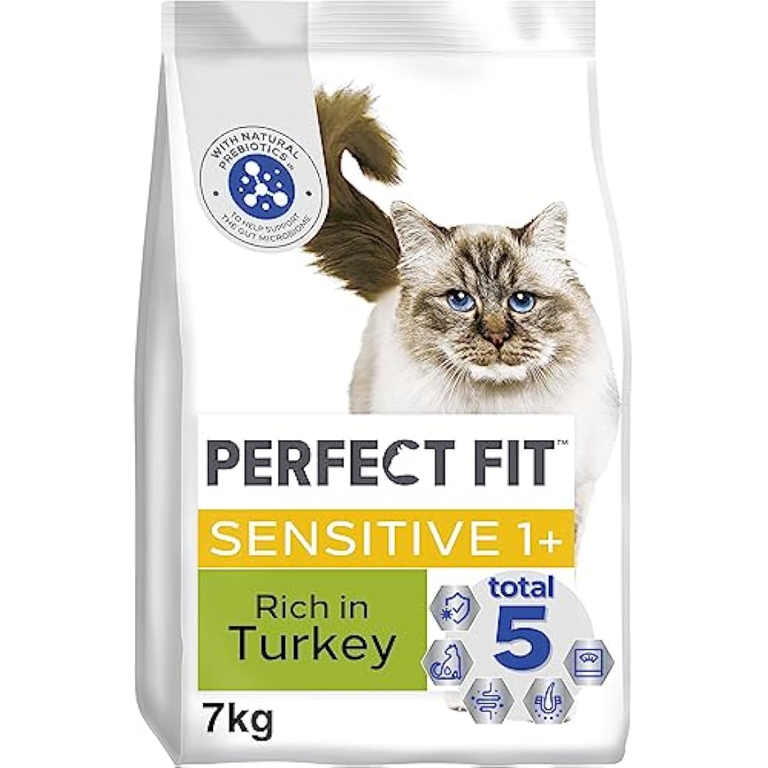 Perfect Fit Sensitive Adult 1+ Complete Dry Cat Food for Adult Cats Aged 1+ Years, Rich in Turkey, 1 Bag (7 kg)