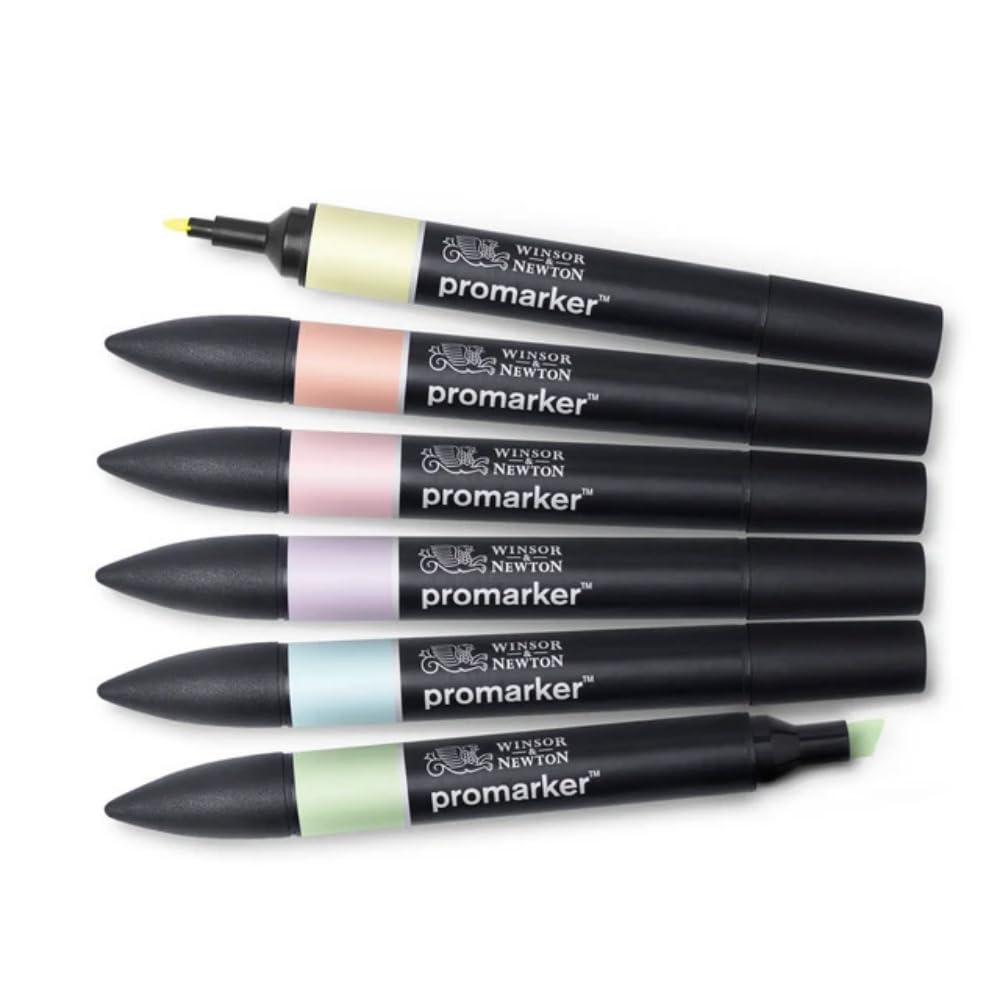 Winsor & Newton, Promarker, Pastel Tones, Set of 6, Alcohol Based Dual Tip Markers