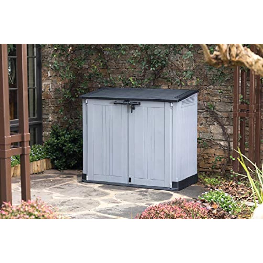 Keter Store it Out Nova Outdoor Garden Storage Shed, 32 x 71.5 x 113.5 cm, Light Grey with Dark Grey Lid
