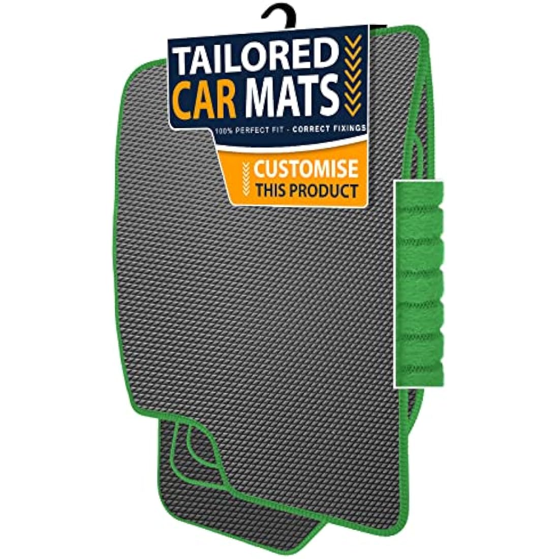Rubber Car Mats FOR Volvo XC40 2018+ automatic Luxury Diamond Rubber - Green Ribbed Trim [DIAMRUB-2251]