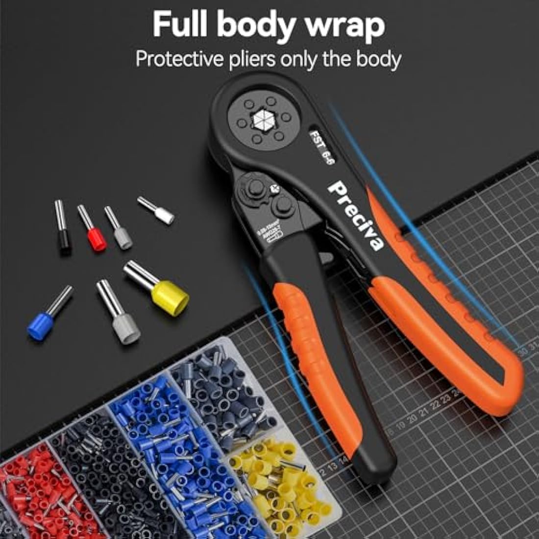 Crimping Tool Kit, Preciva Wire Crimper Plier Set, 0.08-10mm²/2000pcs Connectors Self Adjustable, Ratchet Hand Hexagonal Bootlace Ferrule Cable Crimp Terminal Pliers