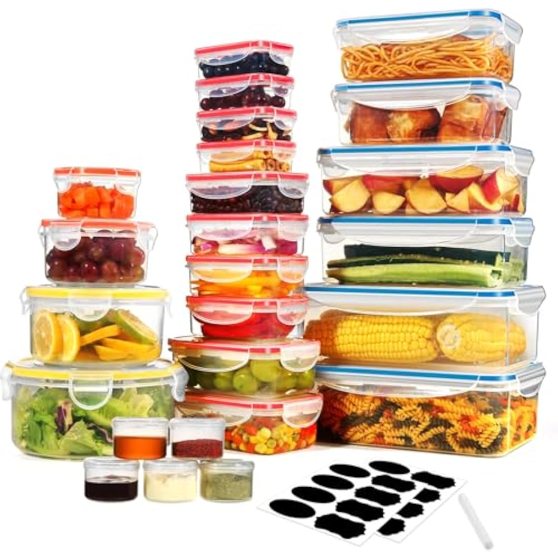 YASHE 50PCS Plastic Food Containers with Lids, Airtight Food Storage Containers for Kitchen Storage, 100% Leakproof, BPA-Free Meal Prep Containers with Labels & Marker