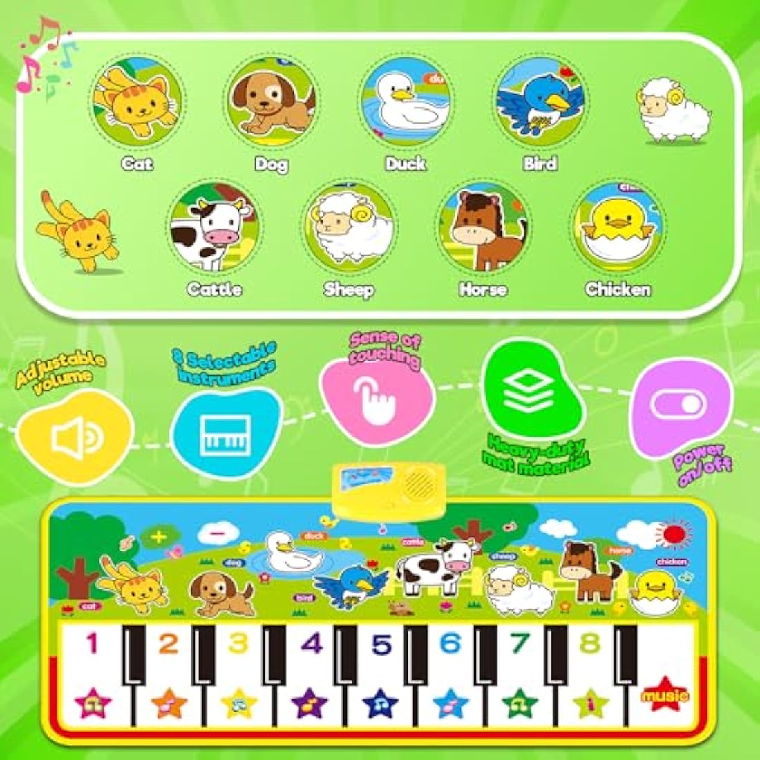 m zimoon Piano Mat, Kids Large Music Mat Children’s Touch Play Musical Carpet Piano Floor Mat Dance Mat Gifts Toys for 2 3 4 5 6 7 8 Years Old Kids Boys Girls Toddlers(135 × 58 cm)