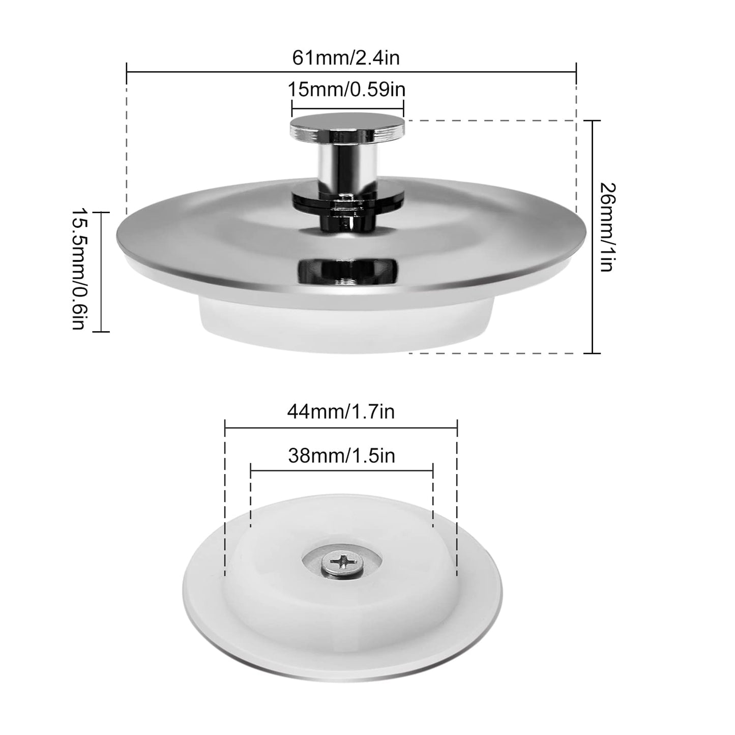MAIXINNEW Bath Plug Replacement 45mm, Stainless Steel Drain Stopper, Universal Bathroom Plug Easy Grip for Bathtub Washbasin Kitchen Sink
