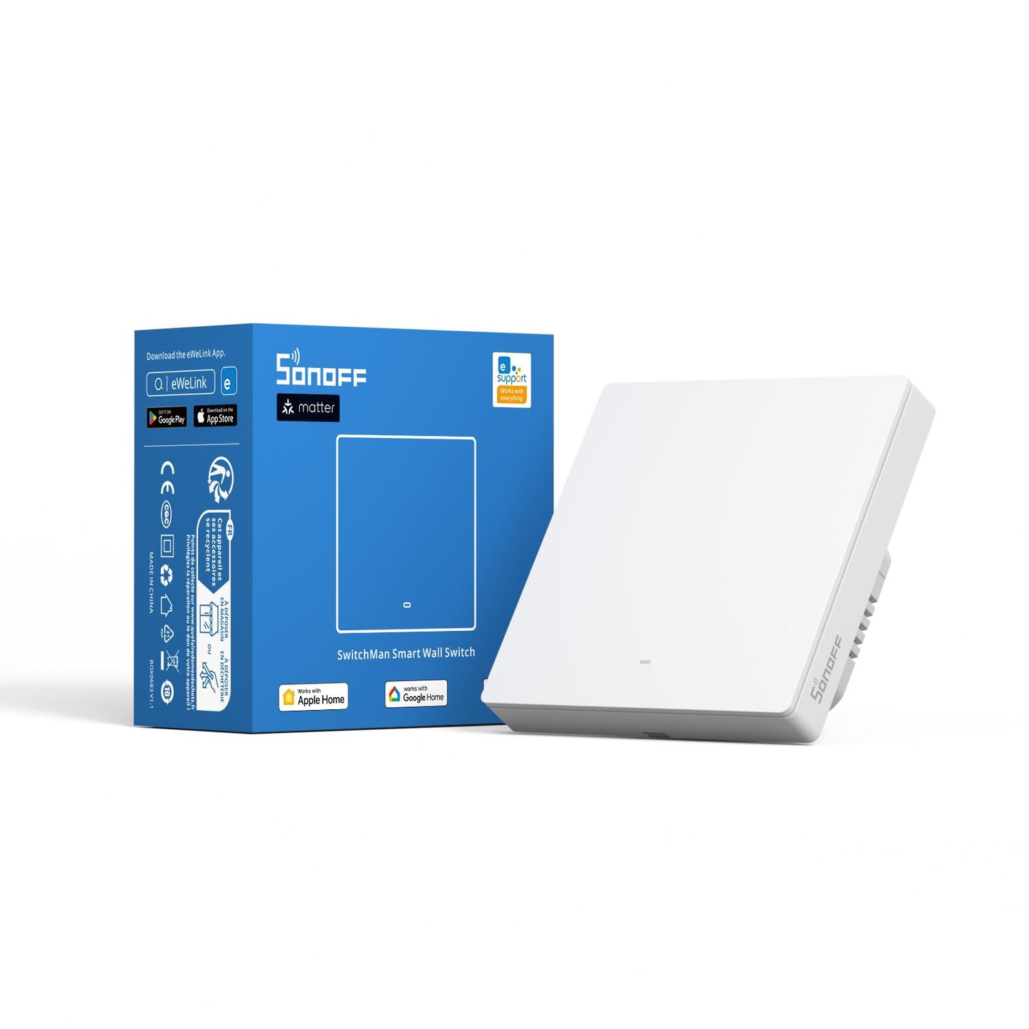 SONOFF Matter Smart Light Switch, 2.4GHz WiFi Mechanical Switch, Neutral Wire Required, Compatible with Alexa & Google Home