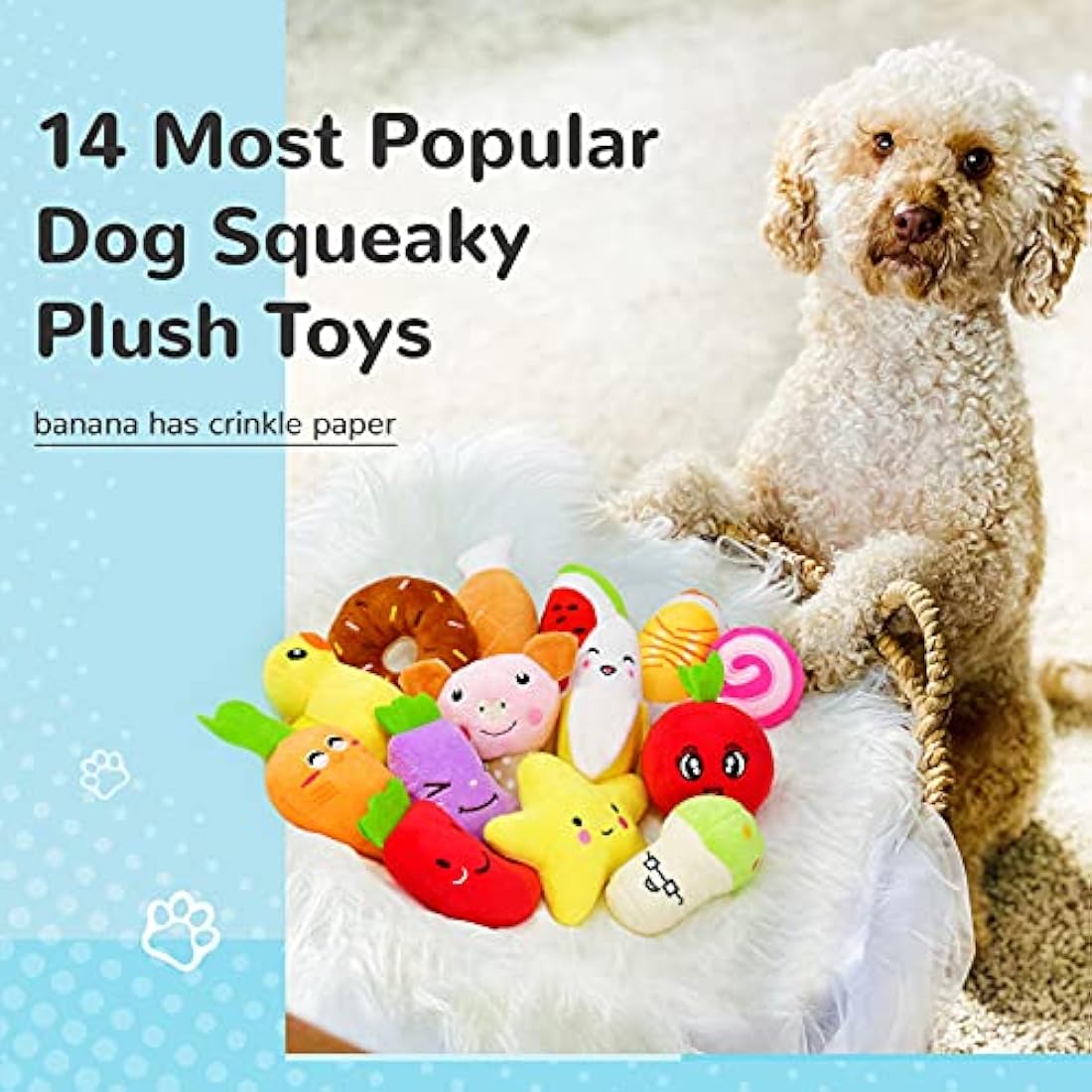 LEGEND SANDY Legend Sandy14 Pack Dog Squeaky Toys Cute Stuffed Plush Fruits Snacks and Vegetables Dog Toys for Puppy Small Dogs