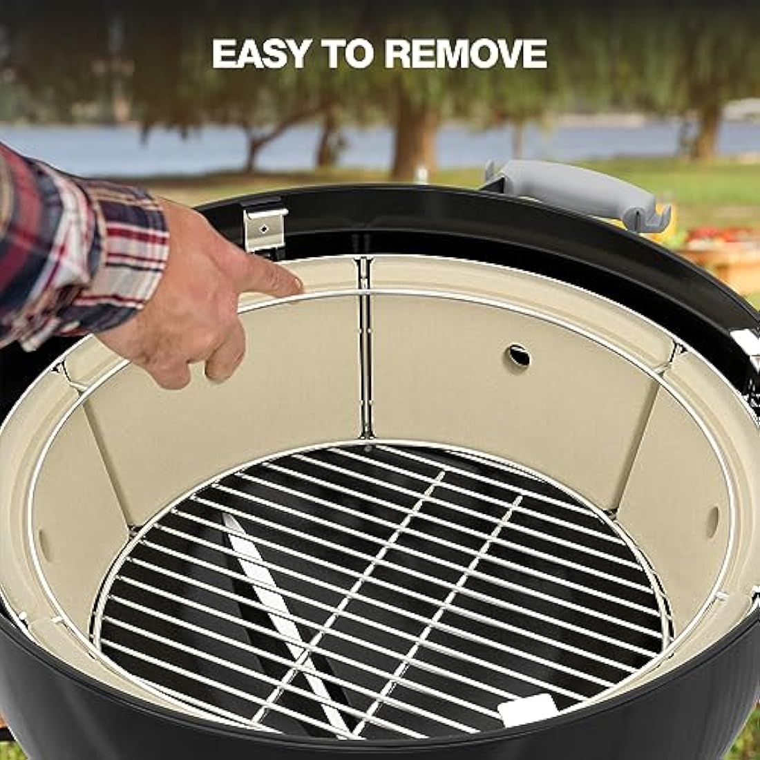 onlyfire Charcoal Firebox Kit,Stainless Steel Charcoal Ash Basket With Ceramic Heat Stone,BBQ Accessories for Weber 22-Inch Kettle Charcoal Grills