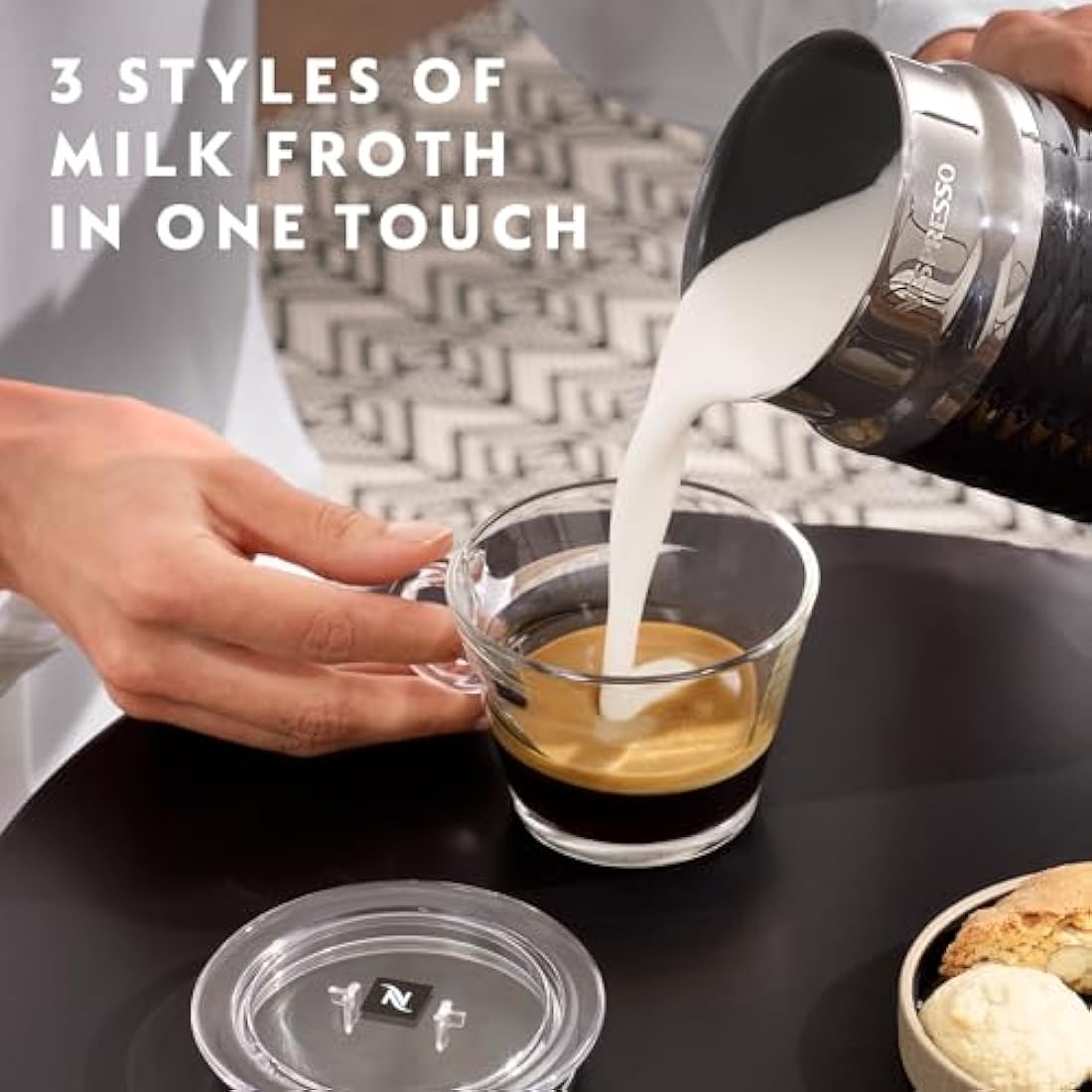 Nespresso Vertuo Pop Barista Coffee Machine Bundle by De'Longhi, Compact Footprint, Starter Kit Includes Coffee Capsules, Mugs, Milk Frother And Spoons, ENV90.B+Caps