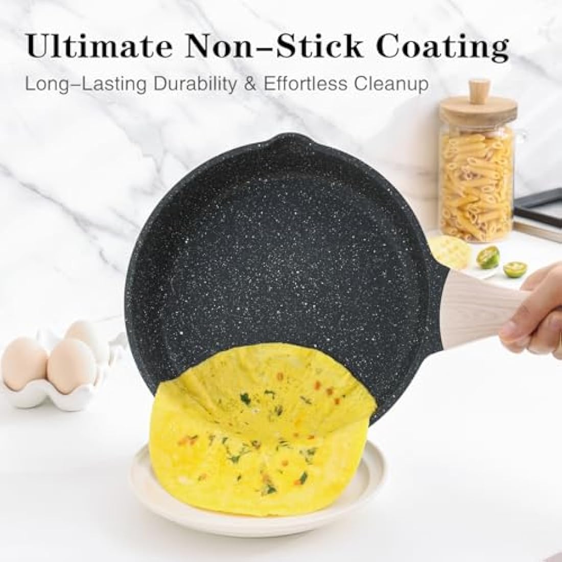 Kordisen Nonstick Frying Pan Set, 3 Piece Skillet Set, Healthy Induction Cooking Pan, Stay-Cool Handle, Compatible with All Stovetops, PFOA Free (20/24/28cm)