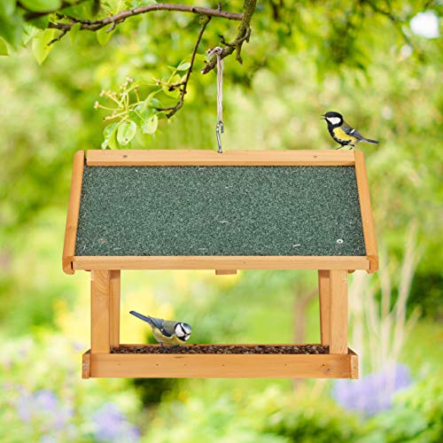 Relaxdays Bird House, Feeding Station, Wall Mounted, H x W x D: approx. 35 x 42.5 x 40.5 cm, Natural/Green
