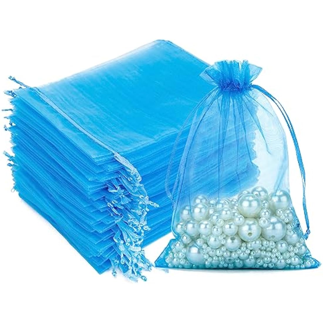 G2PLUS Lake Blue Organza Gift Pouches, 10x15 CM Medium Organza Favour Bags, 100 PCS Wedding Jewelry Bags, Clear Mesh Pouches Perfect for Wedding, Christmas, Birthday, Anniversary
