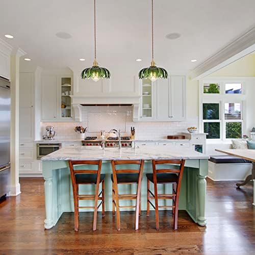 XZHGCEE Glass Pendant Light Green Ceiling Light, Hanging Ceiling Lights Vintage Pendant Light, Pendant Lights for Kitchen Island Bedroom Hallway Study Room Coffee Bar