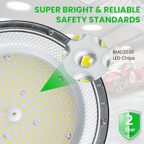 6 Pack 100W UFO LED High Bay Light 15000LM, 6000K Super Bright Workshop Lighting, IP65 Waterproof LED Garage Industrial Lights, Commercial Bay Lighting for Workshop, Warehouse, Garage, Factory