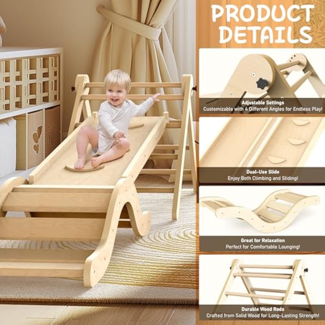 Montessori Indoor Playset: 7-in-1 Climbing Frame with Slide, Arch & Mat for Toddlers and Children (1-3 Years)