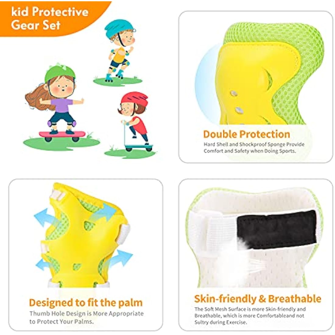 Kids/Youth Knee Pads Elbow Pad Wrist Guards Protective Gear Set, for Child Roller Skates, Cycling Bike, Skateboard, Inline Skatings, Scooter Riding, BMX bike, And Other Outdoor Sports Activities