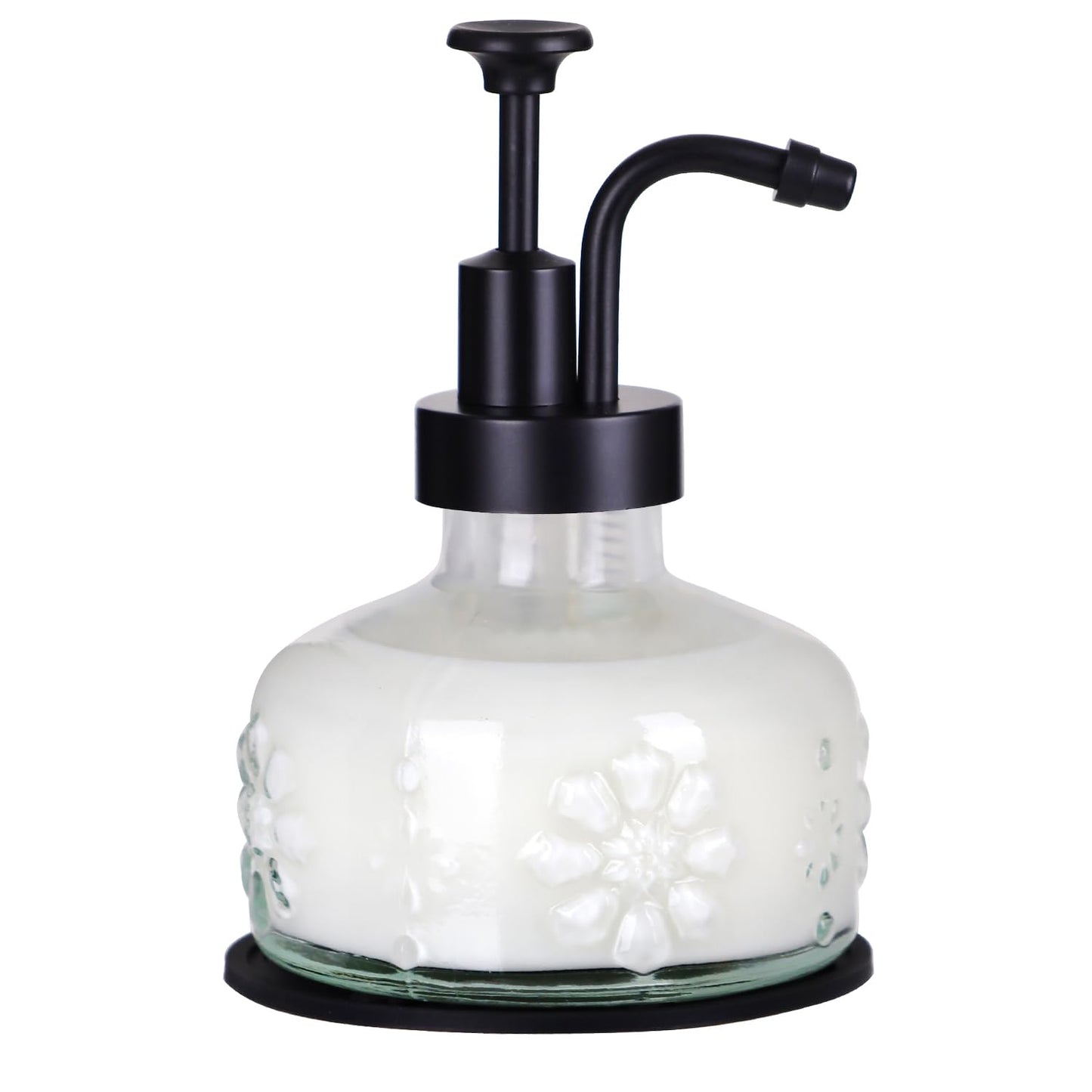Glass Soap Dispenser for Kitchen and Bathroom Countertop, Smooth Action Pump Refillable Wash Hand Liquid, Dish Detergent, Farmhouse Style with