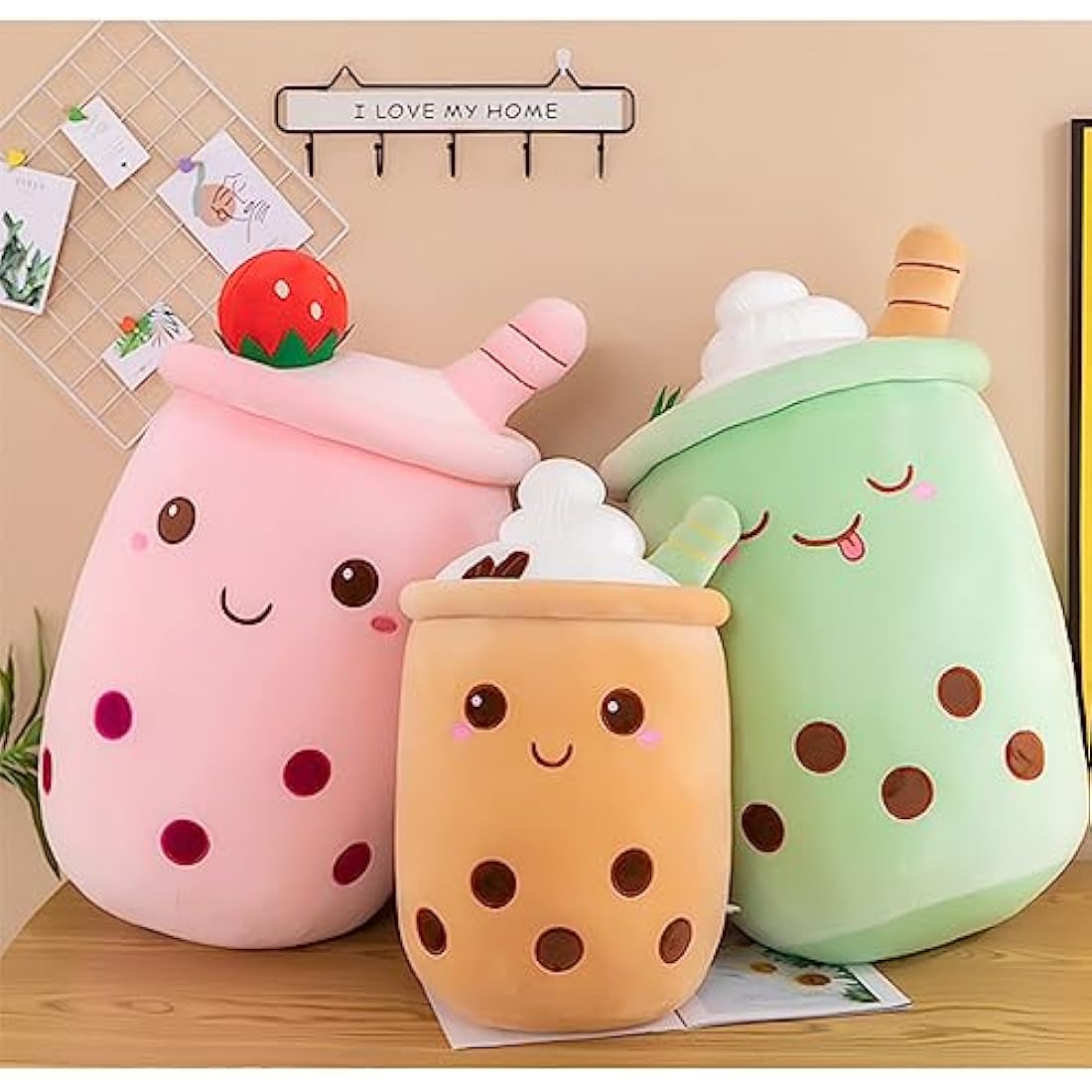Bubble Tea Plush Boba Stuffed Animal Soft Toys Cute Boba Pillow Plushies Gifts for Kids Adults (Pink, 35cm)