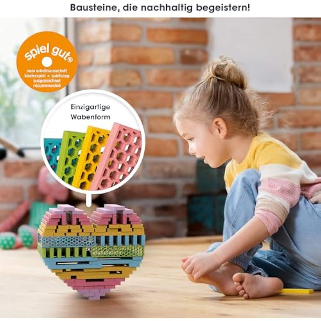 bioblo Funbox Pastel Mix 200 pieces | Sustainable colorful building blocks for children from 3 years | Wooden building blocks children's toys | STEM Montessori toys for stacking & balancing toy
