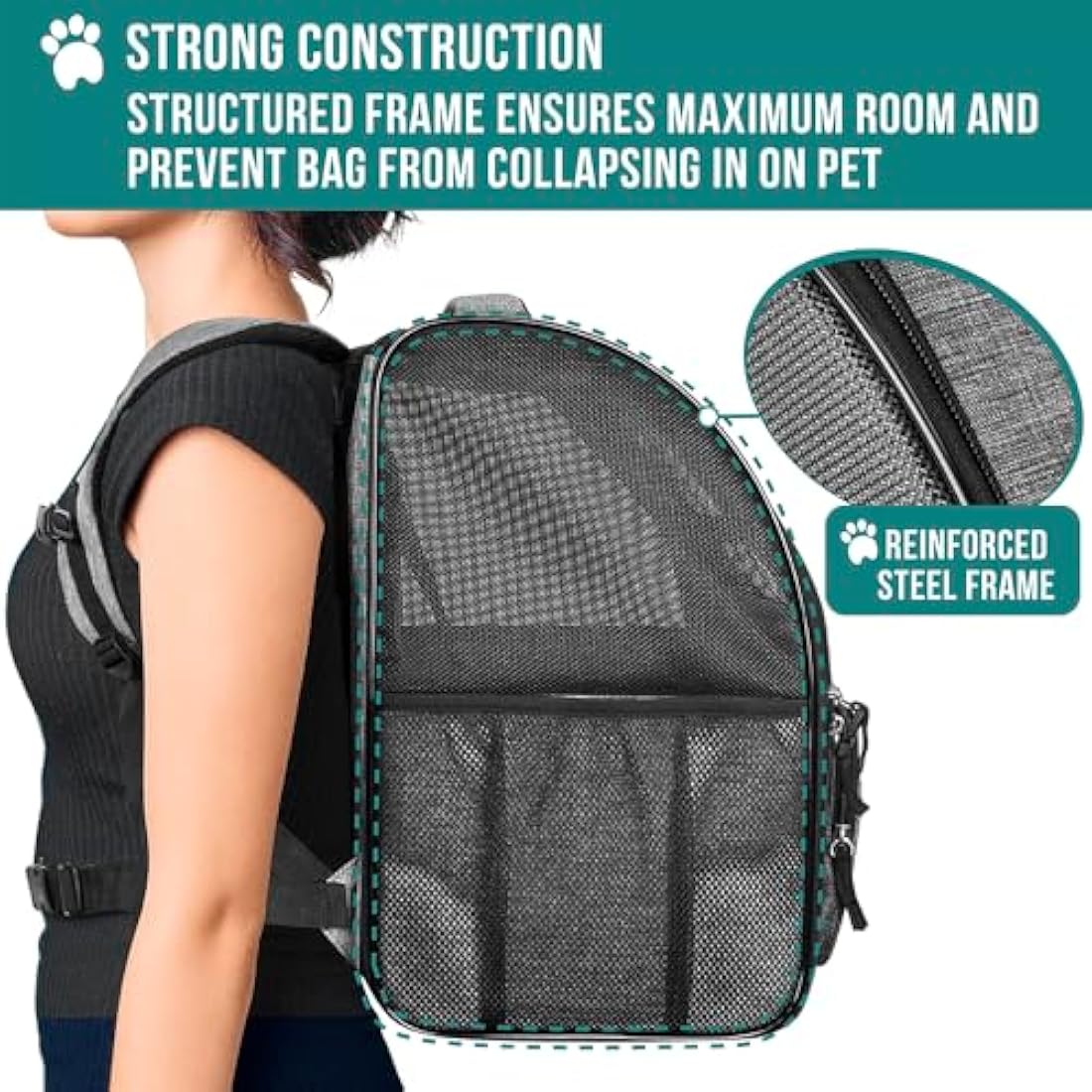 PetAmi Deluxe Pet Carrier Backpack for Small Cats and Dogs, Puppies | Ventilated Design, Two-Sided Entry, Safety Features and Cushion Back Support | for Travel, Hiking, Outdoor Use (Heather Gray)
