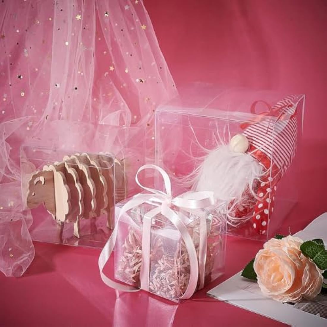 BENECREAT 10PCS 12x12x12cm Clear Cube Wedding Favour Boxes with Protective Film, Large PVC Transparent Square Gift Boxes for Party Gift Candy Birthday Cake