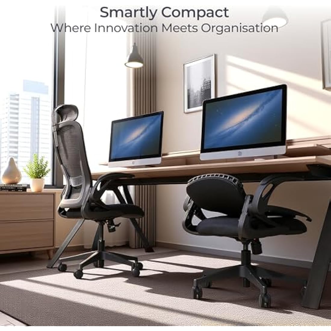 Tervo Model U | Folding Office Chair for Small Spaces | Ergonomic Design with High Rebound Mesh | Computer Desk Chair for Gaming | For Adults & Kids | Foldable & Compact with Flip Up Arms
