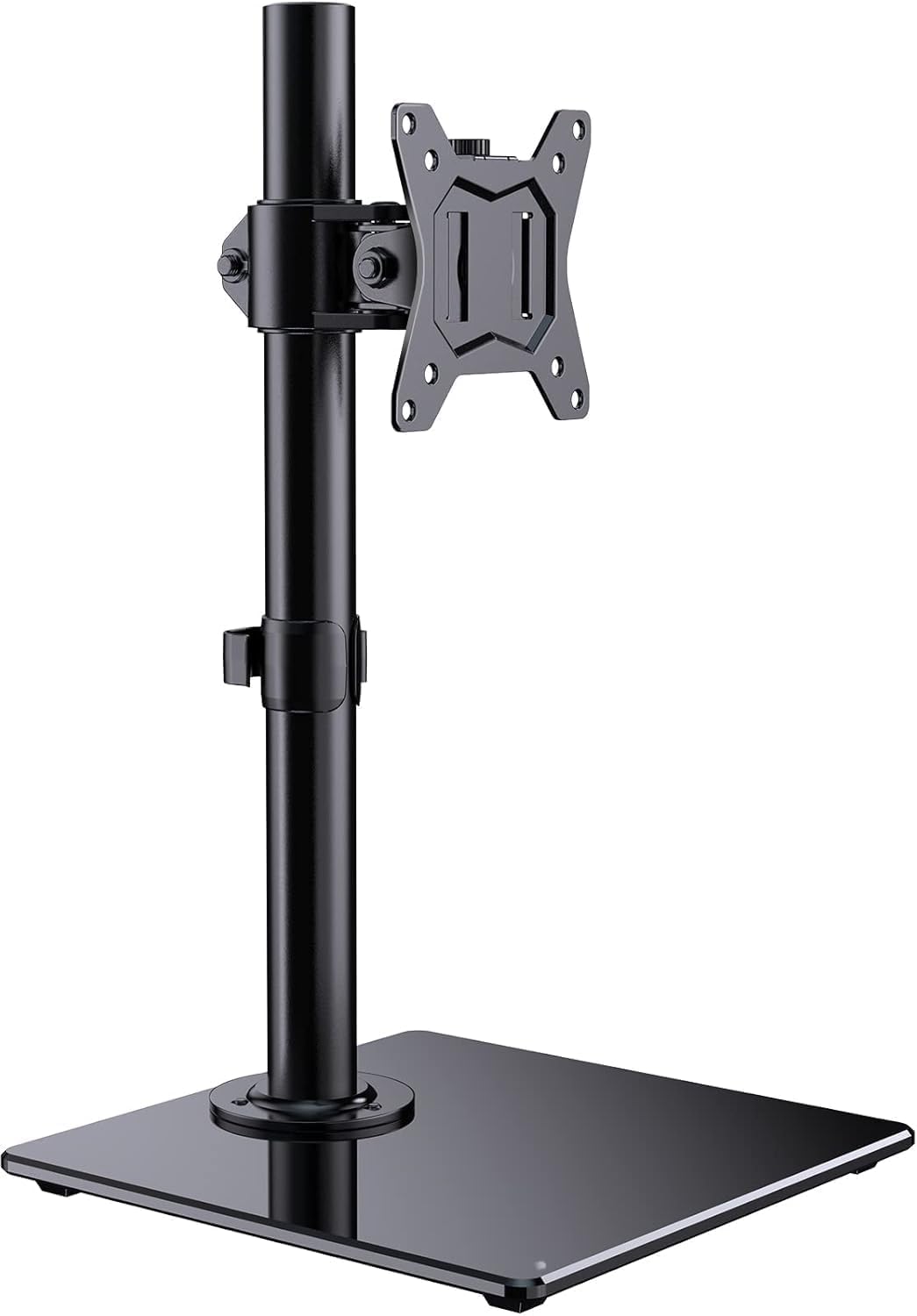 ErGear Single Monitor Stand for 13"-32" Screens, Freestanding Monitor Arm with Tempered Glass Base, VESA Desk Mount with Height Adjustable Swivel,