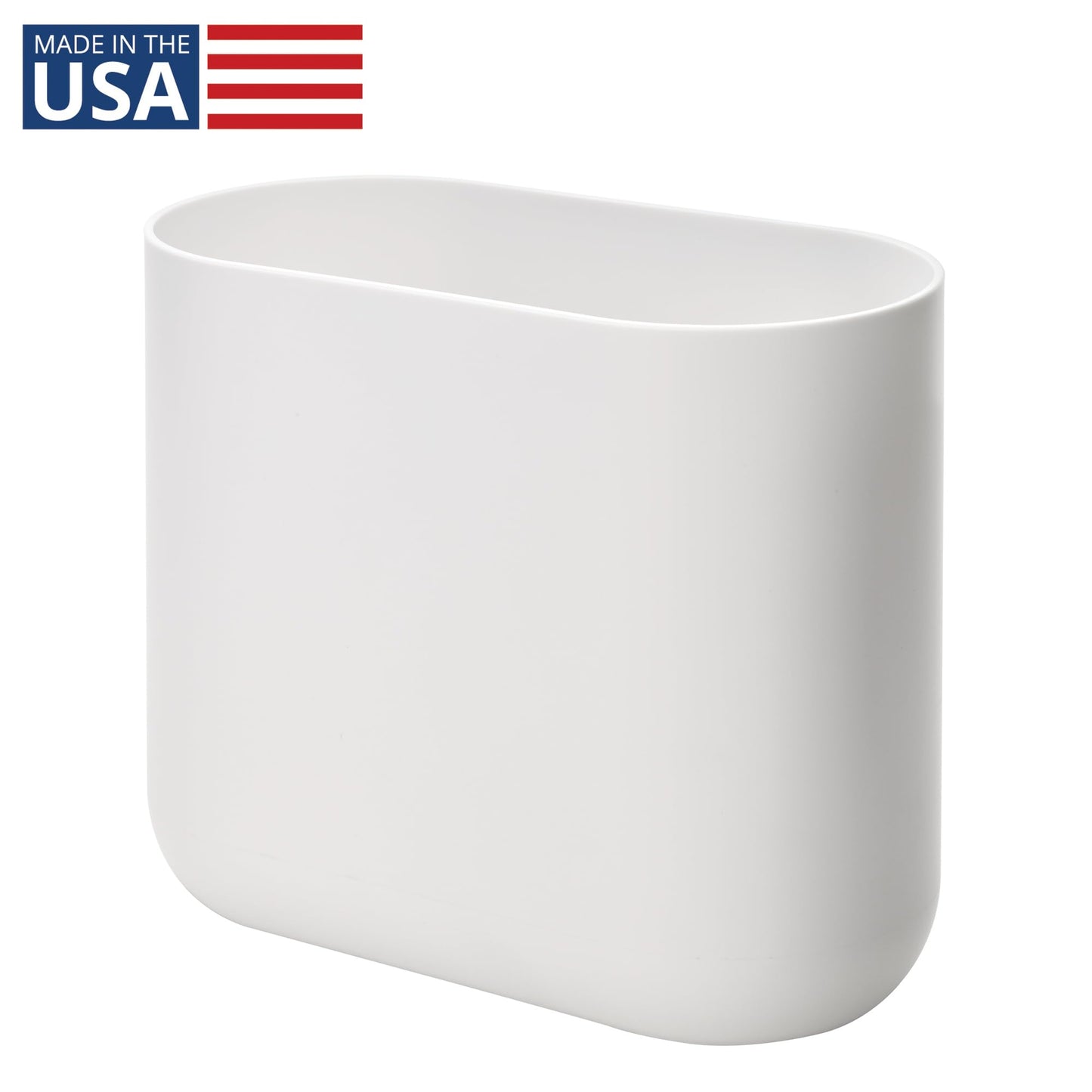 iDesign Compact Bathroom Bin, Slim Plastic Bin for Bathroom, Bedroom or Office Waste, Durable Bin with Sleek and Elegant Design, White