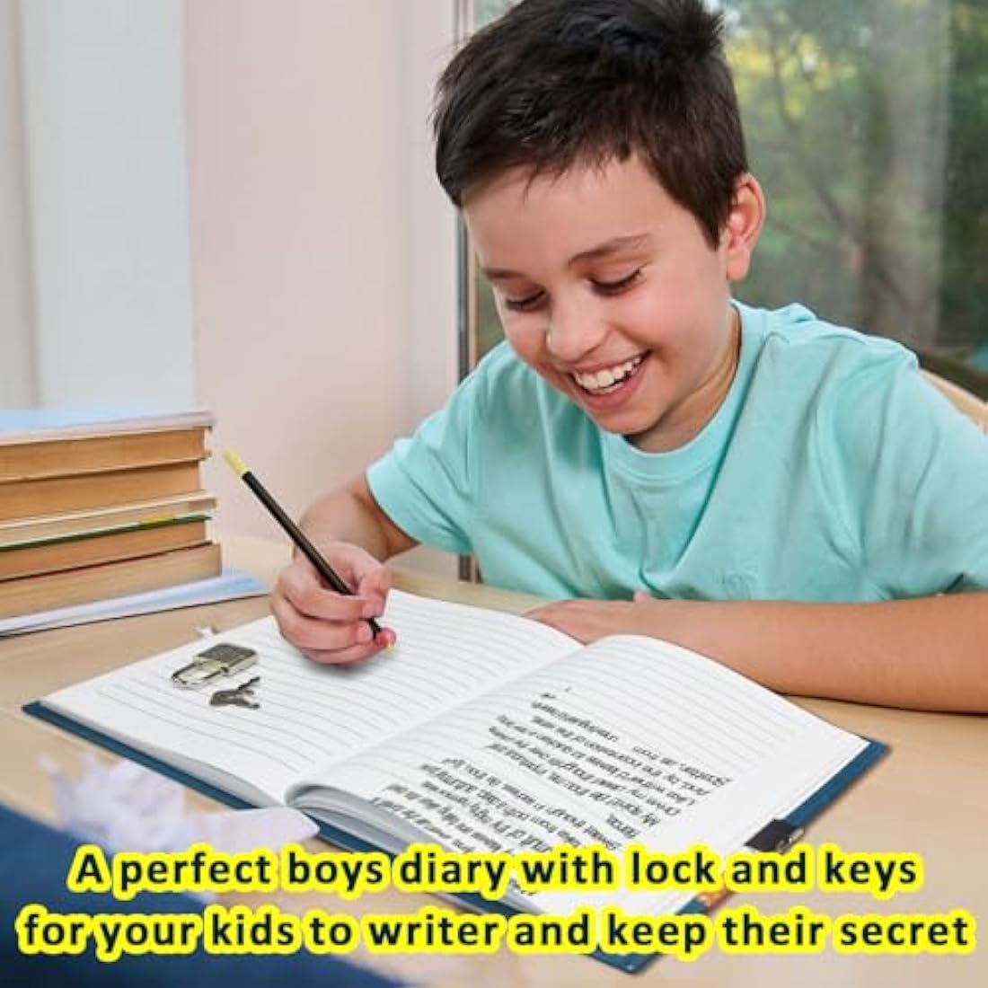 GINMLYDA Secret Diary with Lock for Boys, 7x5.25 Inches 160 Lined Pages Shakable Sequin Boy Diary Spacecraft Journal for Kids Notebook Boys Gifts for Birthday Presents Toys 5 6 7 8 9 10 Year Old