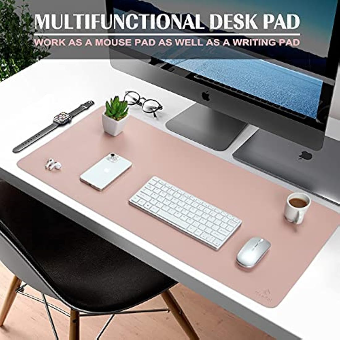 K KNODEL Small Office Leather Desk Mat, Mouse and Keyboard Pad, Computer and Laptop Mat, Desktop Protector and Cover, Writing Pad and Blotter (60x35cm, Pink)