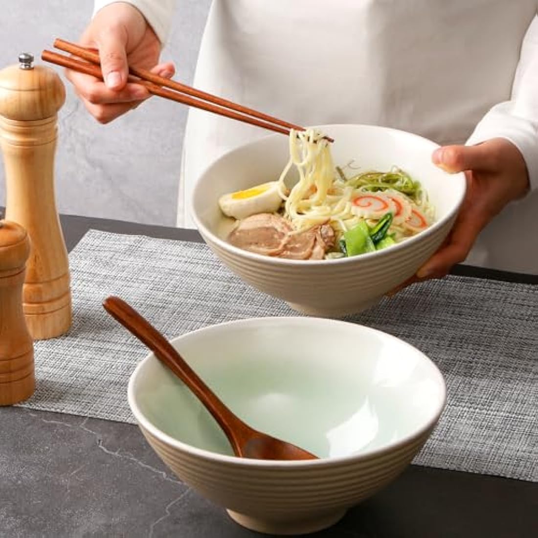 NUTRIUPS 1200ml Ceramic Ramen Bowl Set of 2 Noodle Bowls with Chopsticks and Spoons(Teal)