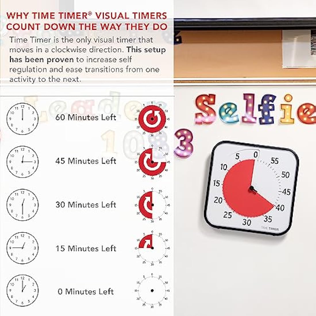 TIME TIMER Countdown Clock, Acrylic, White, 30x30x4 cm