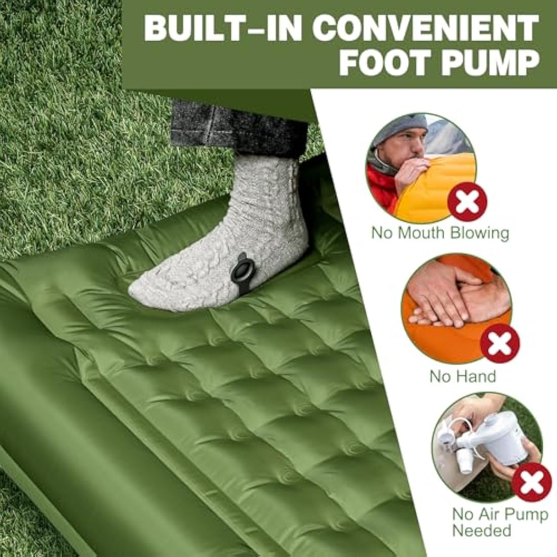 NexusNurture Camping Mat, 12CM Thicken Self Inflating Camping Mat with Built-in Pump & Pillow, Ultralight Mattress Sleeping Mat, Waterproof Camping Bed for Backpacking, Hiking, Camping and Beach
