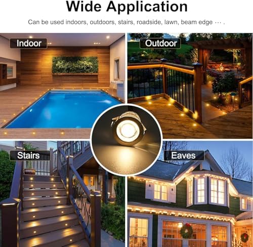 INDARUN Warm White Led Decking Lights Outdoor Waterproof IP67 Ø30MM 12V - Led Plinth Light Kits for Terrace/Patio/Path/Wall/Garden/Decoration, 10 Packs
