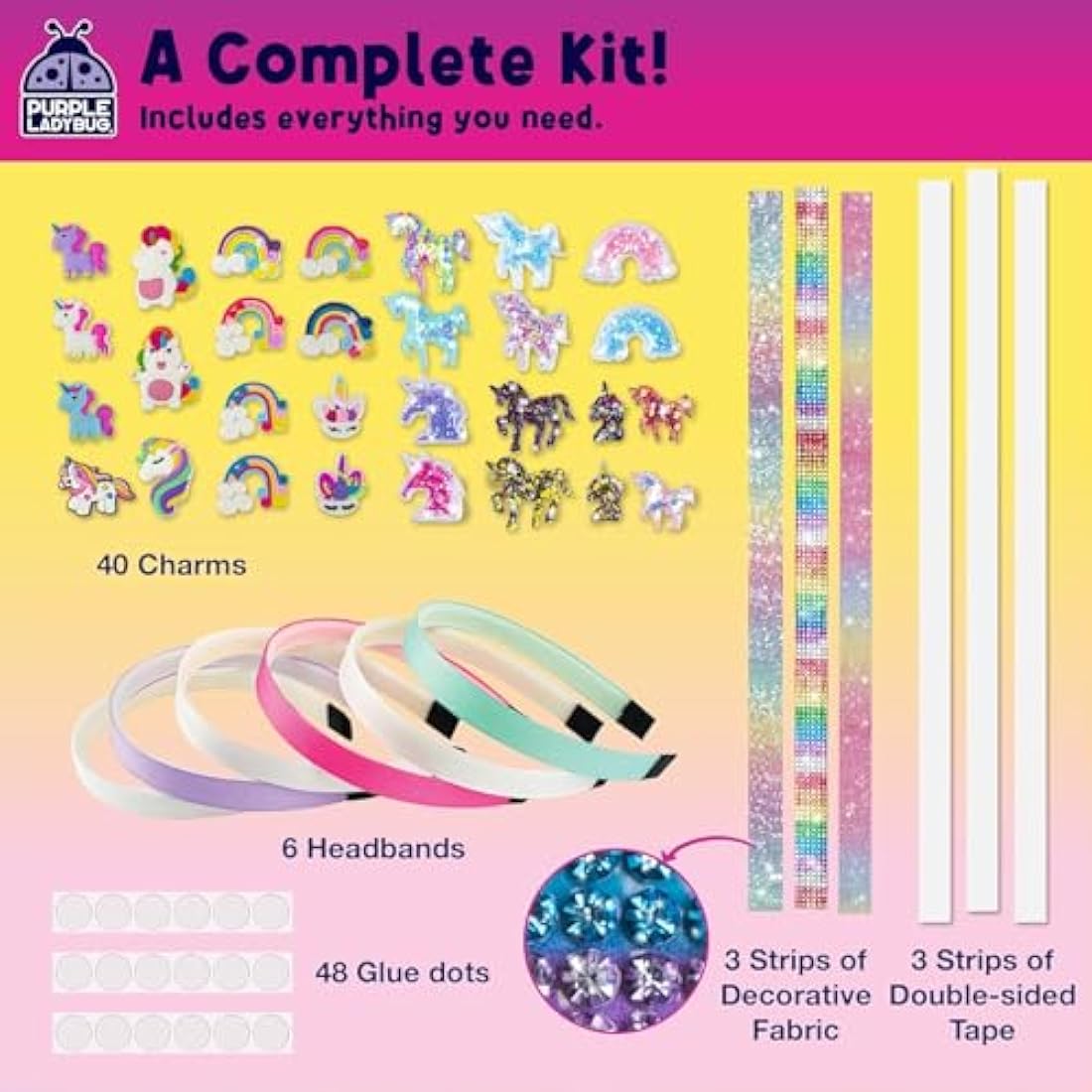 PURPLE LADYBUG Make Your Own Unicorn Headband - Unicorn Gifts for Girls Age 5-11, Arts and Craft Kits for Kids, Birthday Gifts for 5 6 7 8 9 10 11 Year Old Girls