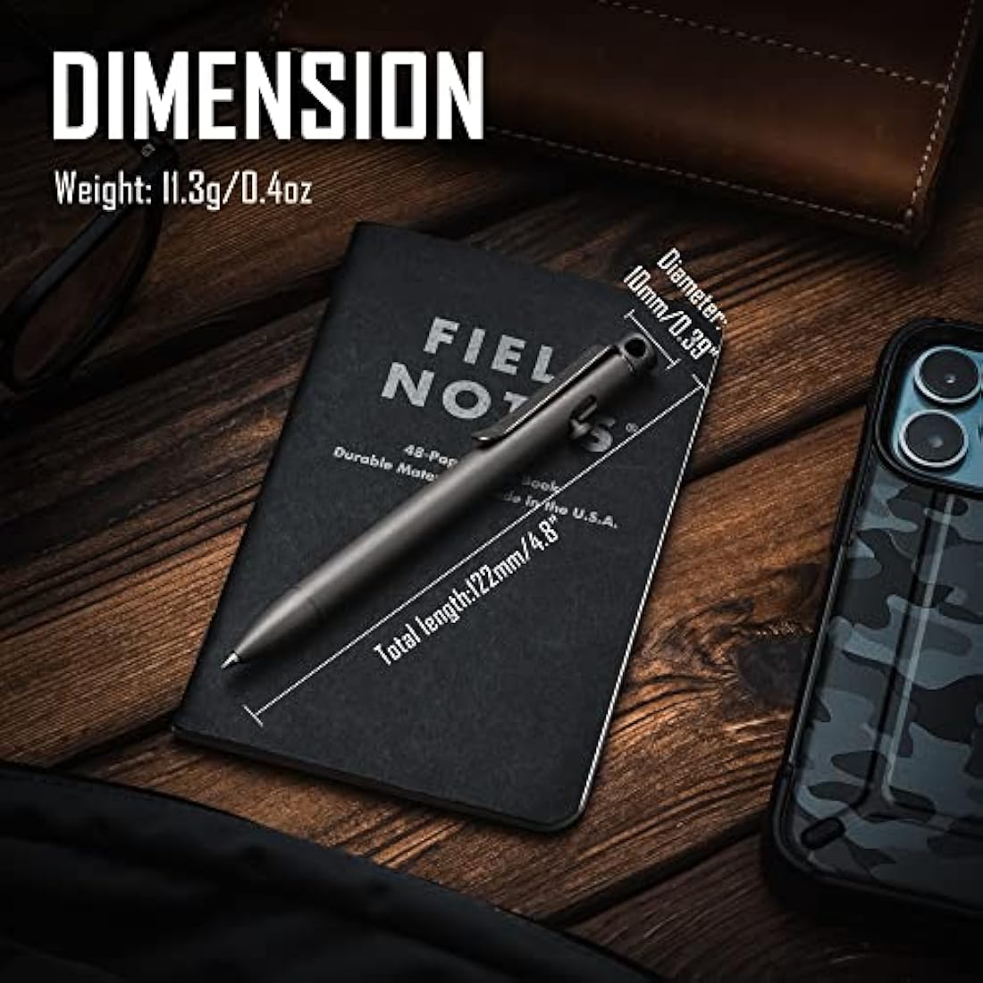 KeyUnity KP01 Ballpoint Pen with Clip, Personalised EDC Pocket Pen Made of Titanium Alloy, Retractable Metal Pen for Daily Use, Sandblasted Finish