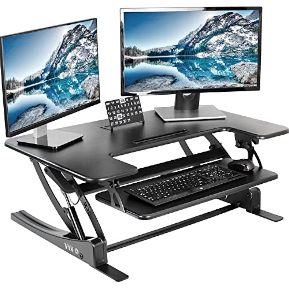 VIVO 91 cm Height Adjustable Stand Up Desk Converter, V Series, Quick Sit to Stand Tabletop Dual Monitor Riser Workstation, Black, DESK-V000V