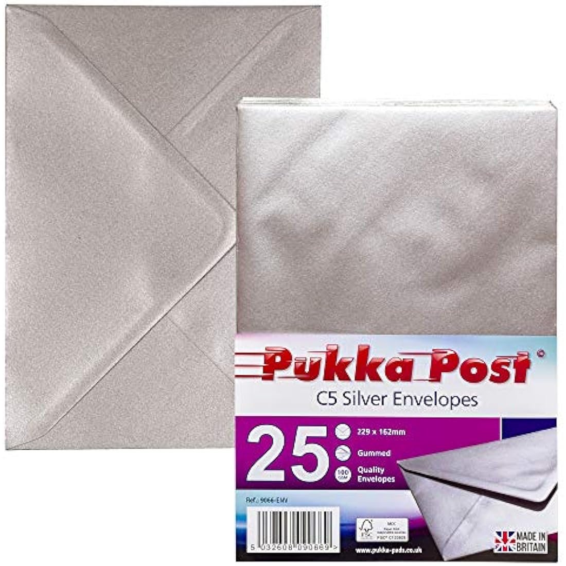 Pukka Pad, Pukka Post & Packaging Gummed Envelopes - Pack of 25, Ready-to-Seal, Durable 100GSM Postal Envelopes for Letters, Invitations, and Other Mail - 229 x 162 mm, Size C5, Silver