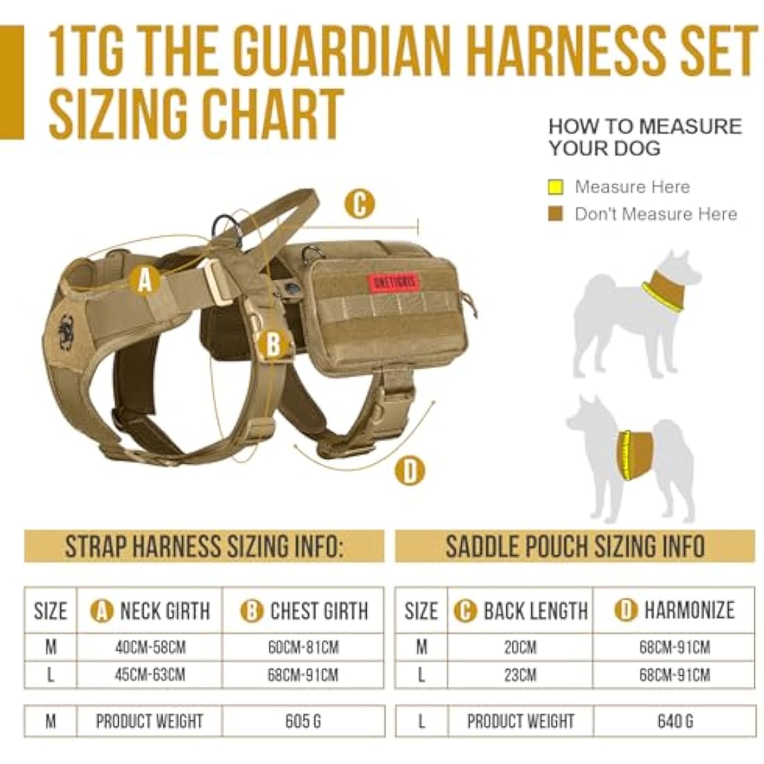 OneTigris Service Dog Vest Harness, Service Dog Cape Guardian Dog Molle Backpack with Pouches for Medium and Large Dogs (Brwon, M)