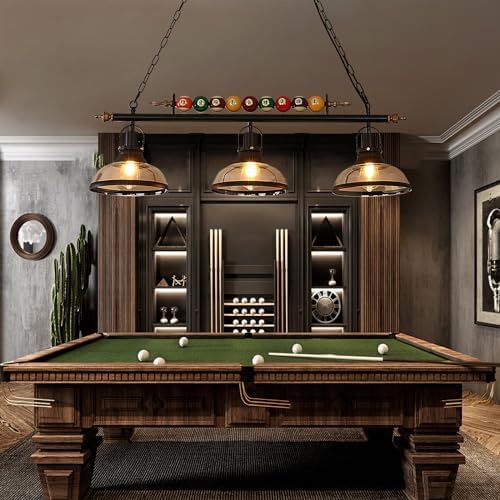 Retro Industrial Pendant Light, Black American Wrought Iron Snooker Bar Restaurant Style Chandelier,Hanging Lamp for Pool Table, Dining Table, Island Table
