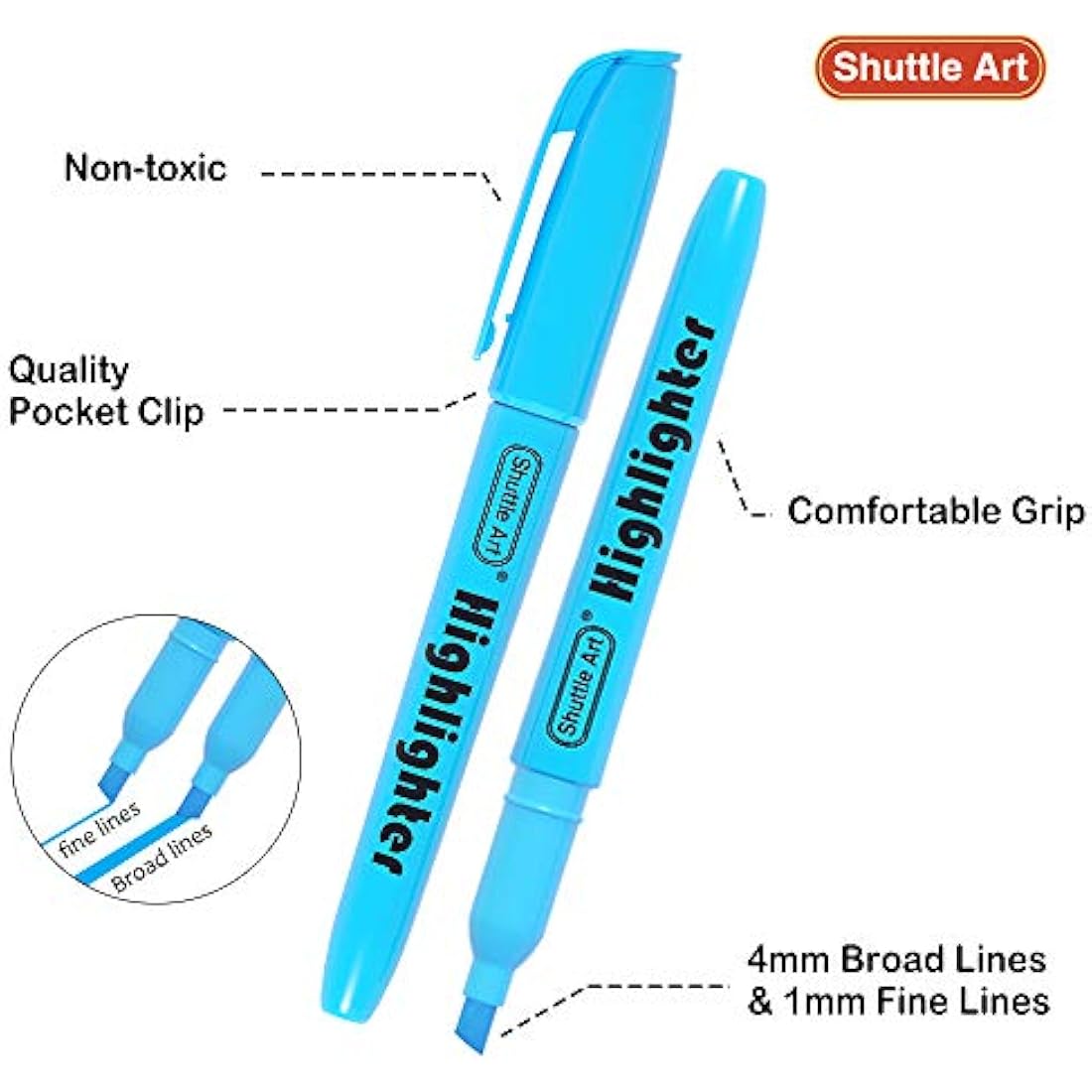 Shuttle Art 144 Pack Highlighters, Highlighters Assorted Colours, 8 Colours Chisel Tip Dry-Quickly Non-Toxic Highlighter Markers Pens for Adults Kids Highlighting in the Home School Office