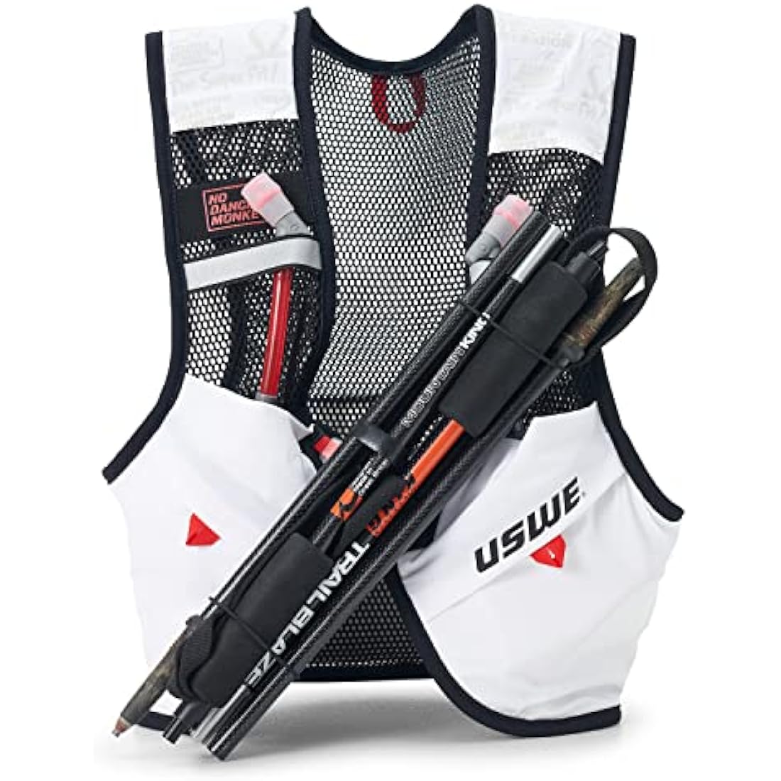 USWE Pace 2L Running Vest Hydration Pack with 2 x 500ml UltraFlask, Backpack for Men and Women, White Black, L-XL