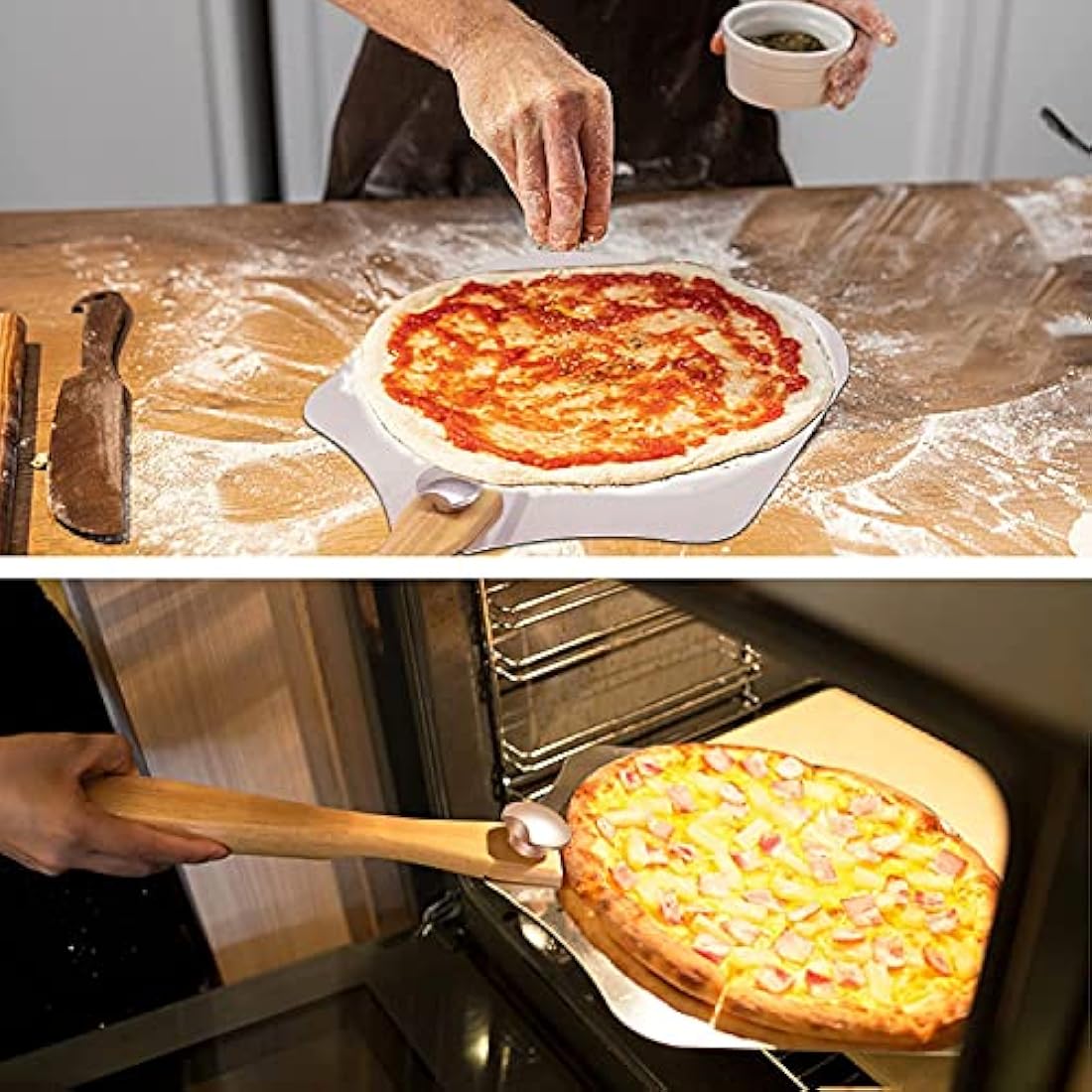 LKE Pizza Peel Aluminum Metal Pizza Paddle with Foldable Wood Handle Easy Storage Pizza Shovel 12 inch for Baking Homemade Pizza