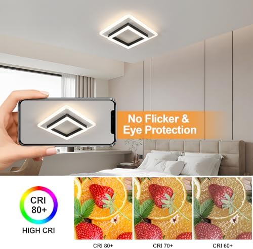 Comely Modern Square 30W 4500K LED Ceiling Light, 30x30x7cm, Black + White, 3300LM, Bedroom, Living Room, Dining etc.