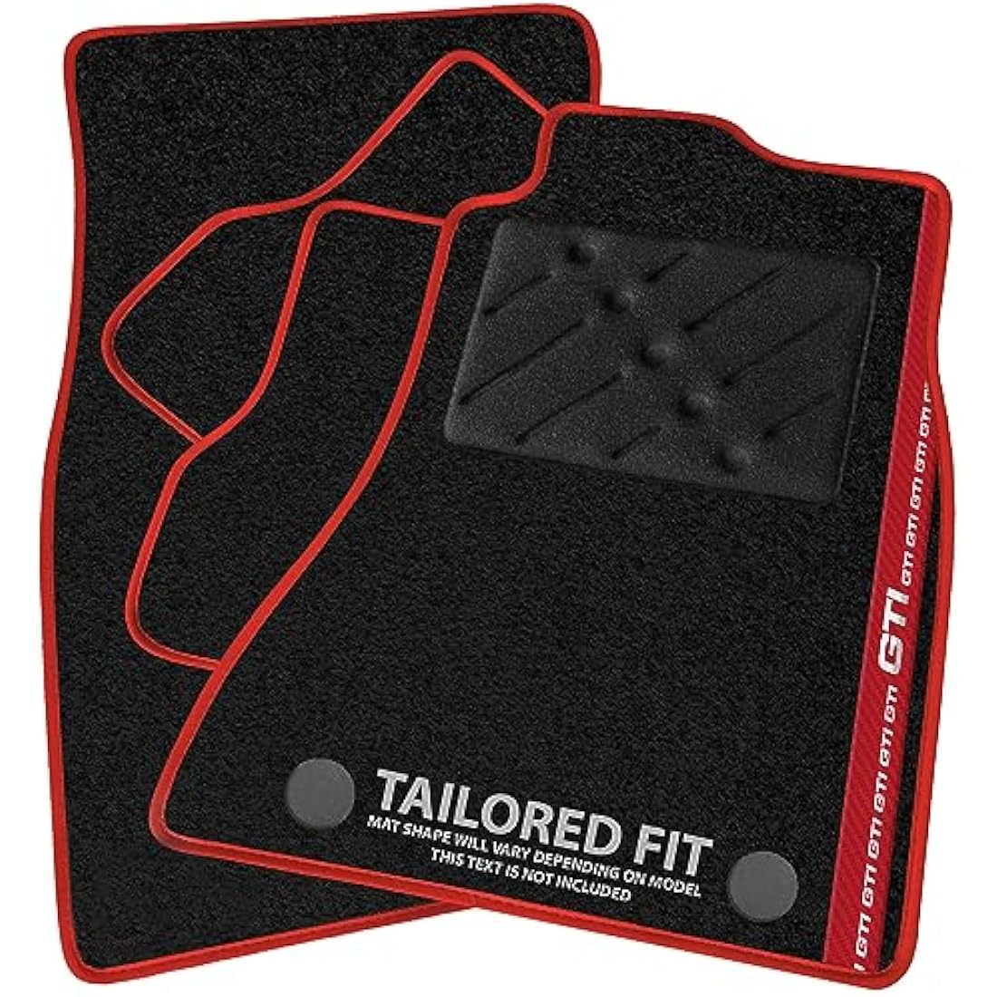 Car Mats FOR Volkswagen Golf MK7 2013-2020 Black Carpet - Red Leather - Red GTI Stripe on Driver - Black Rectangle Heel Pad [SAPP-1478]