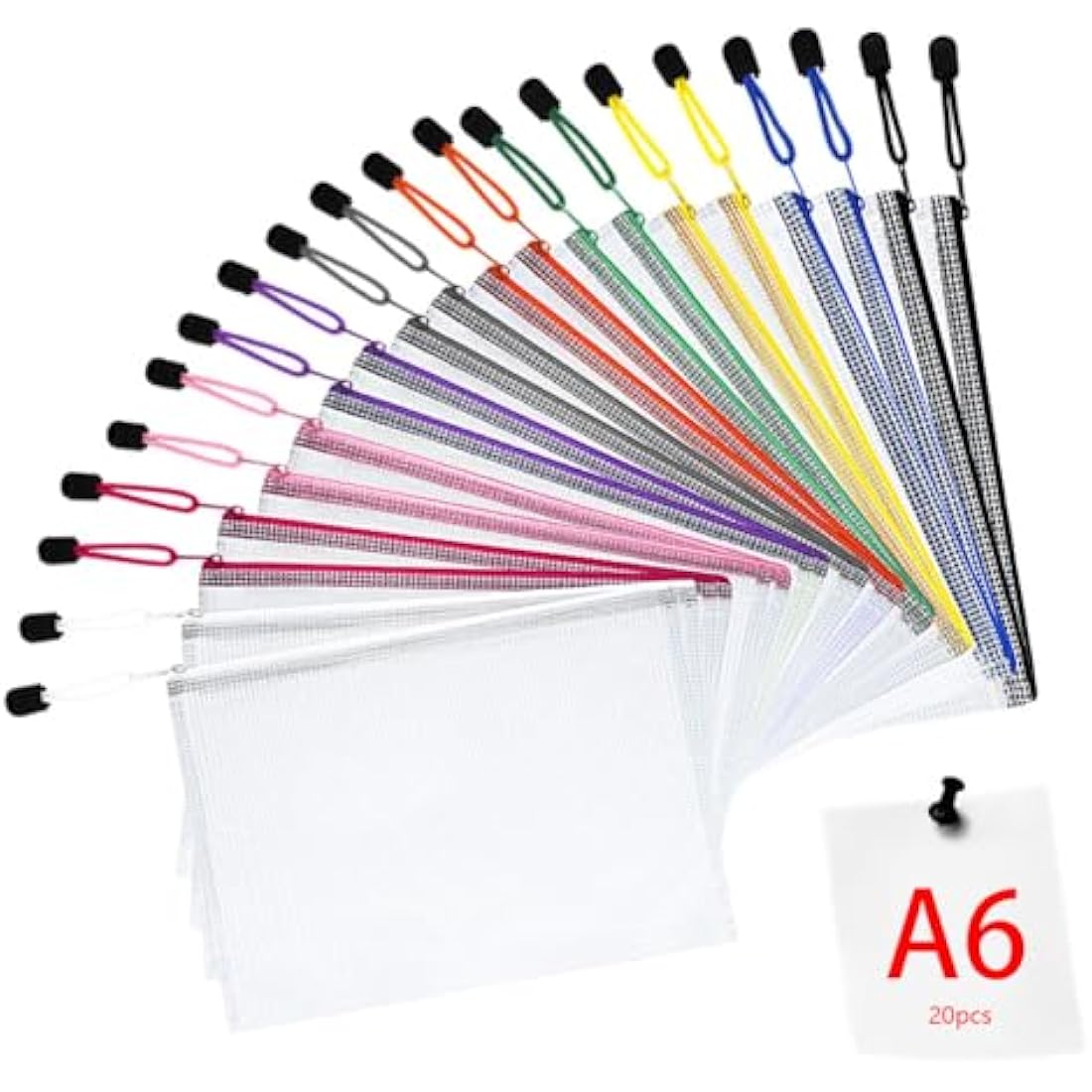Vicloon Plastic Wallets, 20Pcs A6 Zip Lock Bags, Mesh Document Wallet Document Folders Plastic Pockets Zipper File Wallet for School Office Homework Travel Storage Bags (Color Zipper)
