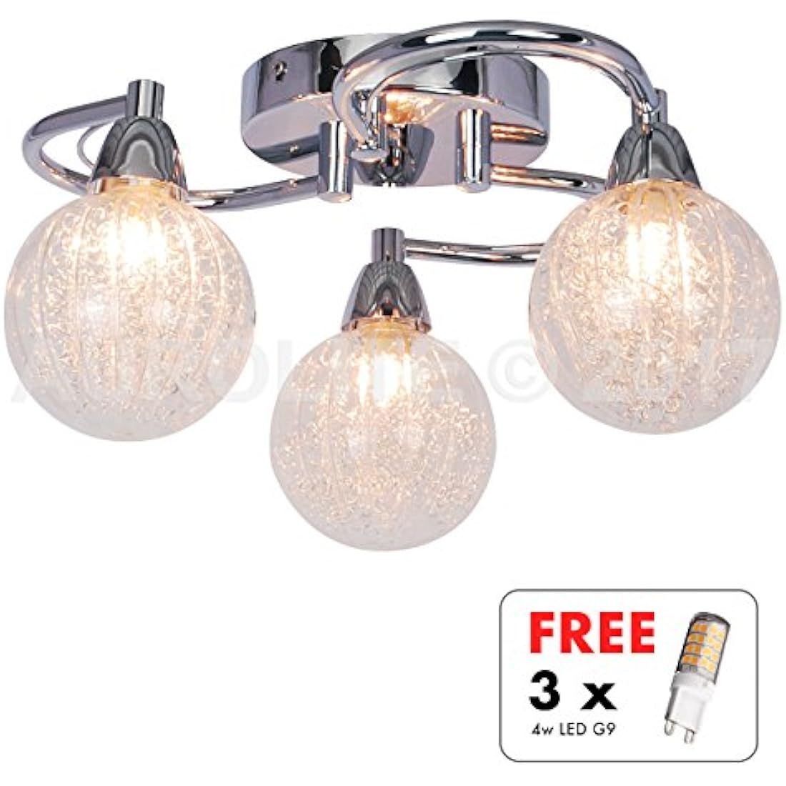 AUROLITE AL1033 BOLLA 3xG9 LED Semi Flush Ceiling Light, Polished Chrome Finish, 12W, Warm White (3000K), Ideal for Living Room, Bedroom, Kitchen, and Hallway