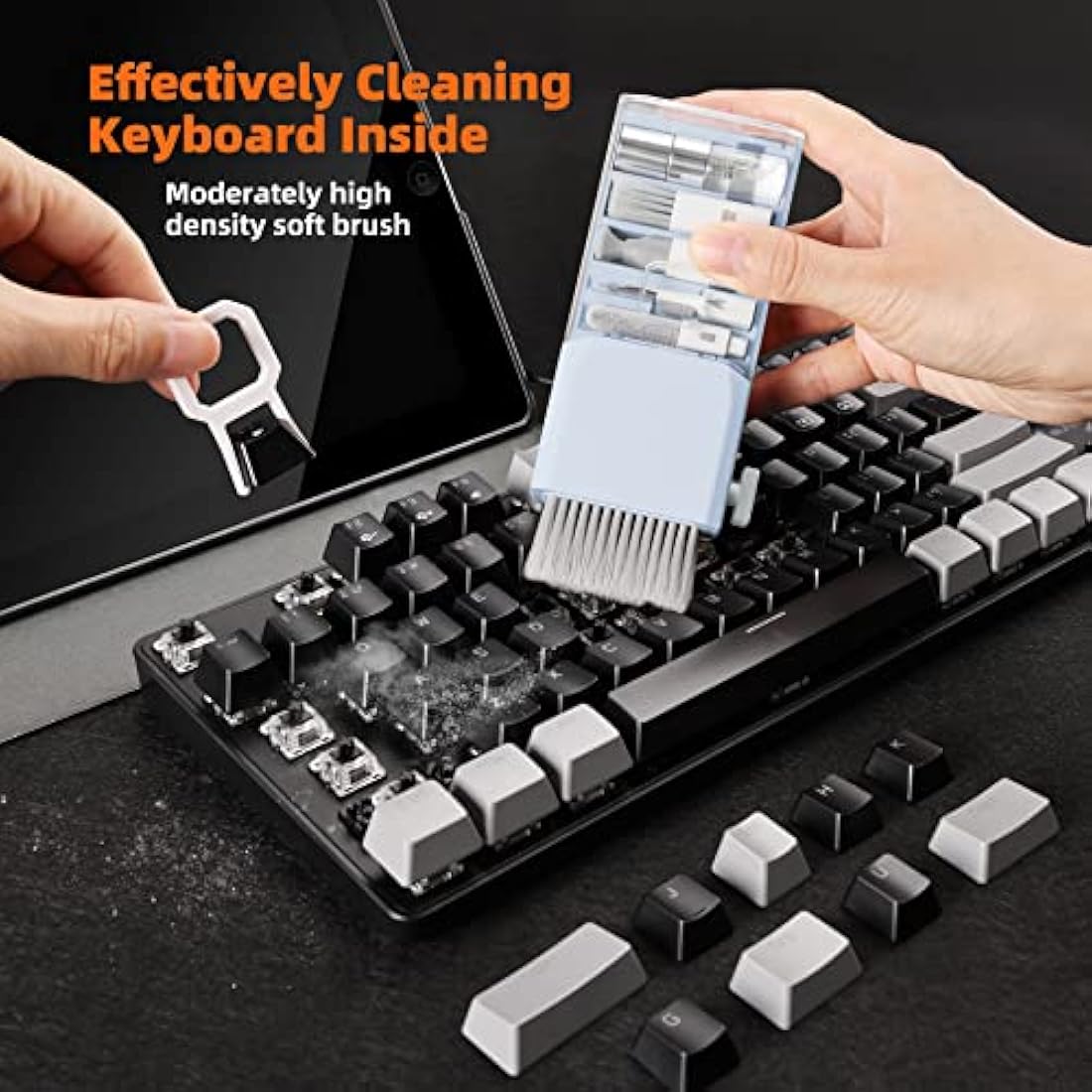 Laptop Screen Keyboard Cleaner Kit, Electronics Cleaning kit Tool for MacBook iPad iPhone Pro Cell Phone, Brush Tool for Tablet, Computer, PC Monitor,Camera with Spray with Patent (Morandi Light Blue)