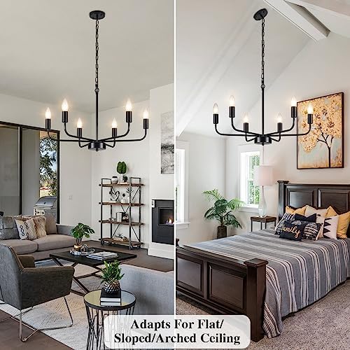 MRHYSWD Black Chandeliers Ceiling Lights Living Room, 6 Lights Pendant Light Fitting Industrial Ceiling Lighting for Kitchen Dining Room Bedroom Hall, Height Adjustment, E14 Bulbs (Exclude)